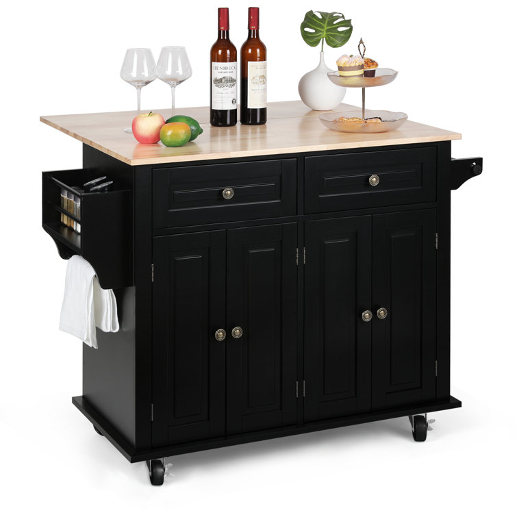 Winston Porter Nikayia 43.3"W Solid Wood Kitchen Island with Drop Leaf